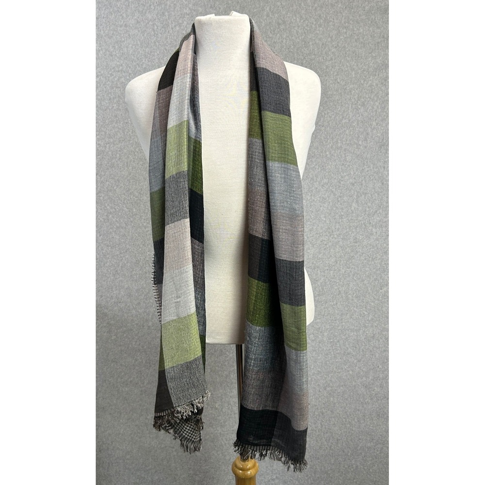 Pretty Persuasions Scarf Green Gray Plaid Houndstooth Reversible Academic Autumn